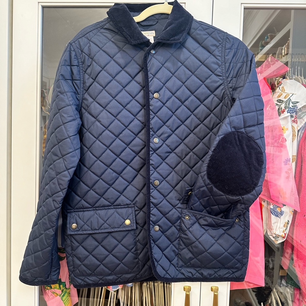 Crewcuts by J. Crew Navy Quilted Barn Jacket with Corduroy Trim & Snaps, Kids 14